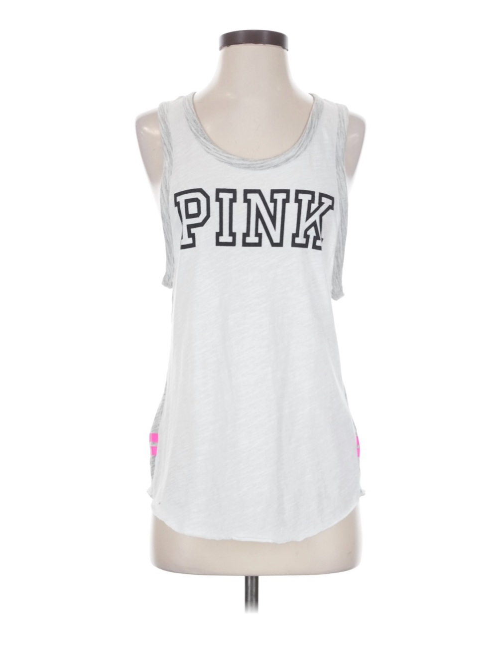 PINK Victoria's Secret White Tank with Black Logo and Pink Side Stripes